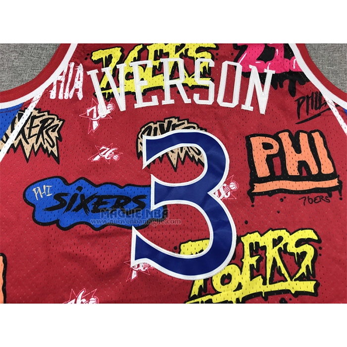 Maglia
 Allen Iverson NO 3 Philadelphia 76ers Mitchell & Ness Slap Sticker 1996-97 Rosso
